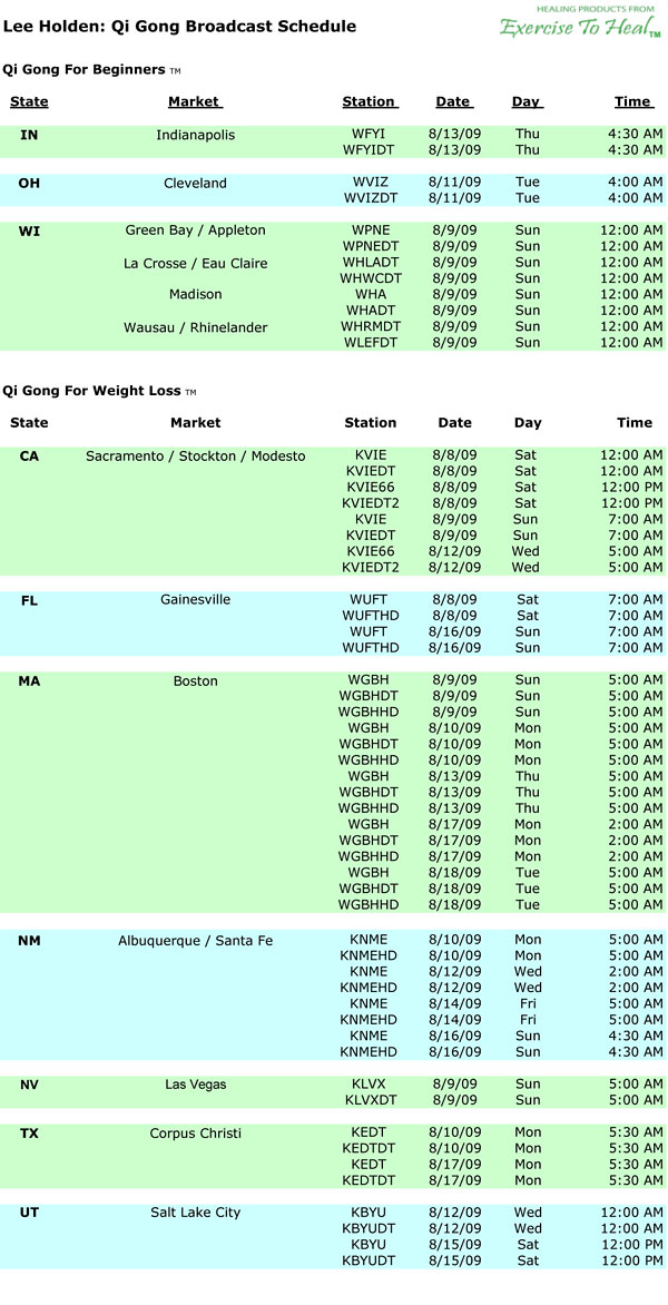 Lee Holden Broadcast Schedule